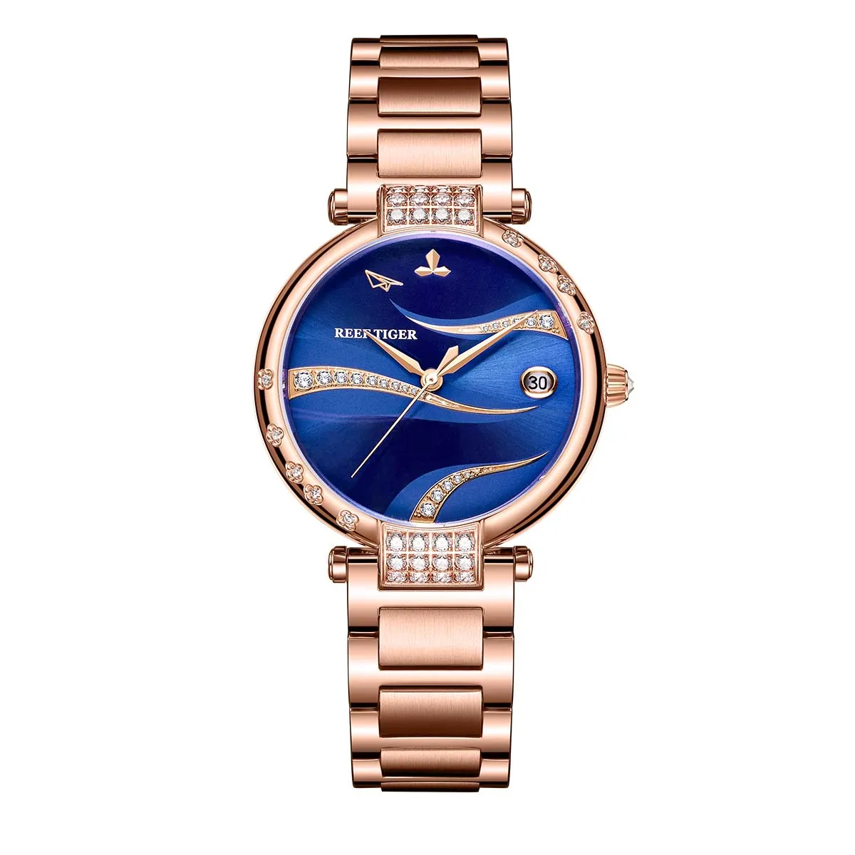 US $184.80 Reef Tiger RT Calendar Luxury Fashion Watches Blue Dial Rose Gold Women Stainless Steel Bracelet Analog Automatic RGA1589
