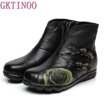 Handmade Shoes For Women Warm Plush Genuine Leather Ankle Boots Vintage Slip-resistant Mom Women’s Shoes Martin Boots