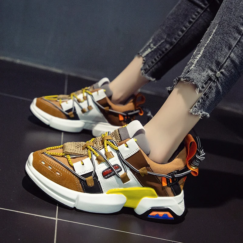 

Rimocy platform chunky sneakers women lace up autumn fashion Thick Sole Ladies Breathable air mesh shoes woman Trendy flats 2019