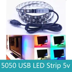 Новые 1 м 5 В USB светодиодные полосы 5050 RGB гибкий свет IP65 Водонепроницаемый 30led/m, ТВ Задний план Освещение полосы с пульта дистанционного