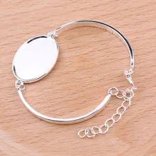 Reidgaller 10 pçs banhado a prata 18x25mm diâmetro oval cabochão pulseira configurações diy branco bangle base para fazer jóias