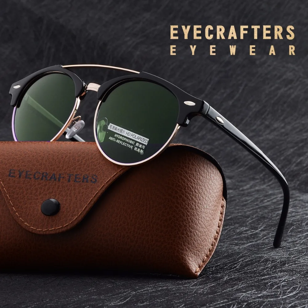 

Womens Mens Fashion Vintage Polarized Double Bridge Brand Designer Mirrored Sun Glasses Classic Half Frame Club Round Sunglasses