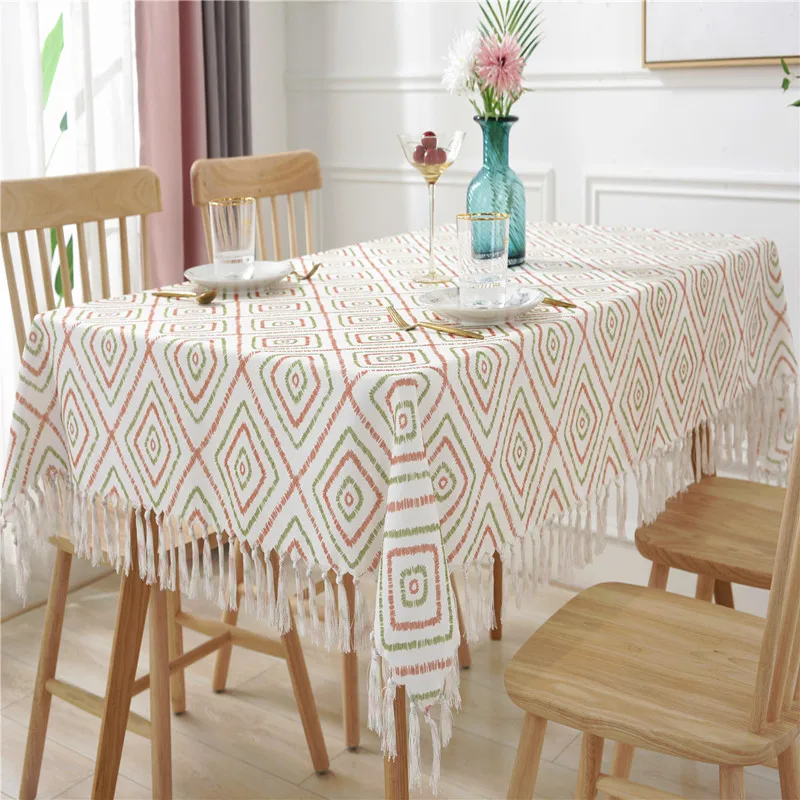 

3 color Tablecloth With Tassels Modern Colorful Geometry Plaid Kitchen Home Table Cloth