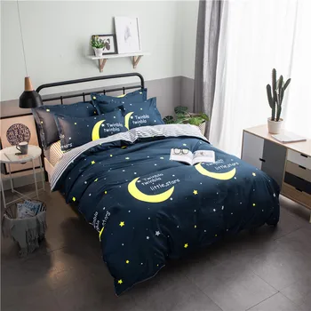 

3/4pcs Moon Star Bedding Sets Children Student Dormitory Bed Linings Cartoon Pillowcases Duvet Cover Flat Sheet