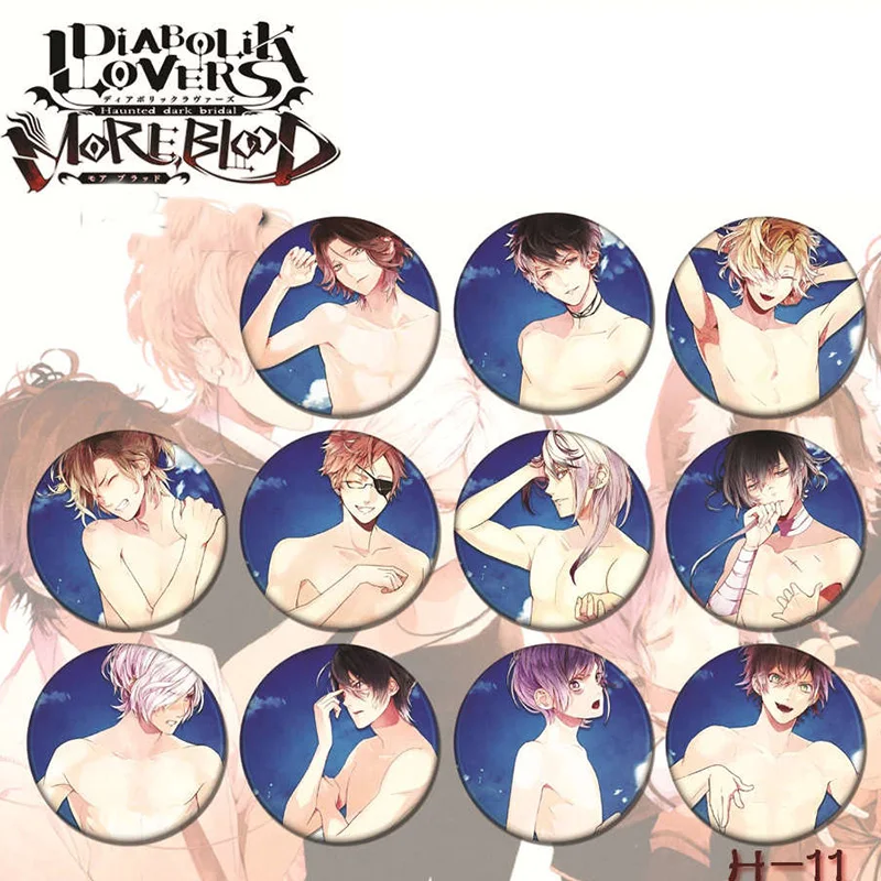 

11pcs/set 2.6inch Anime Badge DIABOLIK LOVERS Ayato Kanato Laito Shu Reiji Raito Subaru Kimono Brooch Badge Backpack Shirt Deco