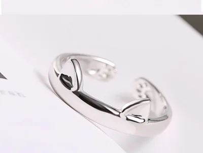 Серебряное кольцо с кошачьими ушками, открытый дизайн, милое модное Ювелирное кольцо для женщин, молодых девушек, детей, подарки, регулируемое кольцо
