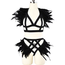 JLX. Жгут перо тело ремни клетка бюстгальтер сексуальное белье Эластичный Бандаж Готический перо Свадебные Ноги Подвязки Пояс фестивальный рейв одежда