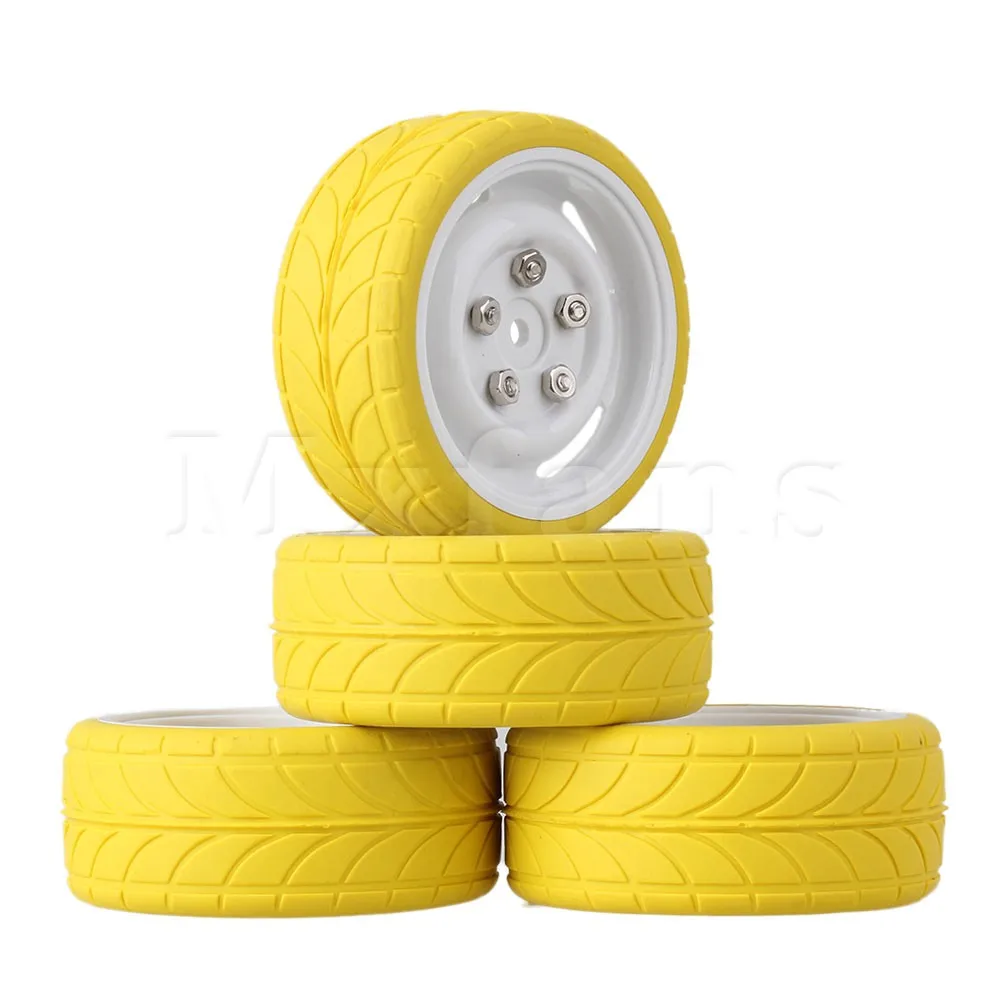 

Mxfans 4 x RC1:10 On Road Car Yellow Arrow Pattern Rubber Tyre+White 4-Holes Wheel Rim