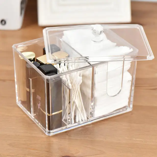 Best Offers  Transparent Acrylic Organizer Holder Cotton Swabs Makeup Pads Box Desktop Case 