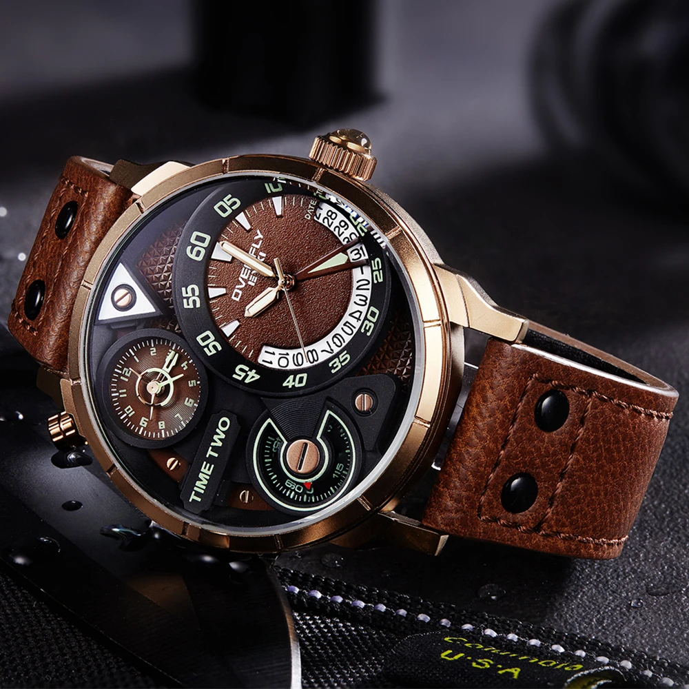 

Creative EYKI Super Big Multilayer Dial Two Time Zone Display Fashion Sport Watch Men Waterproof Luminous Luxury Brand Watch