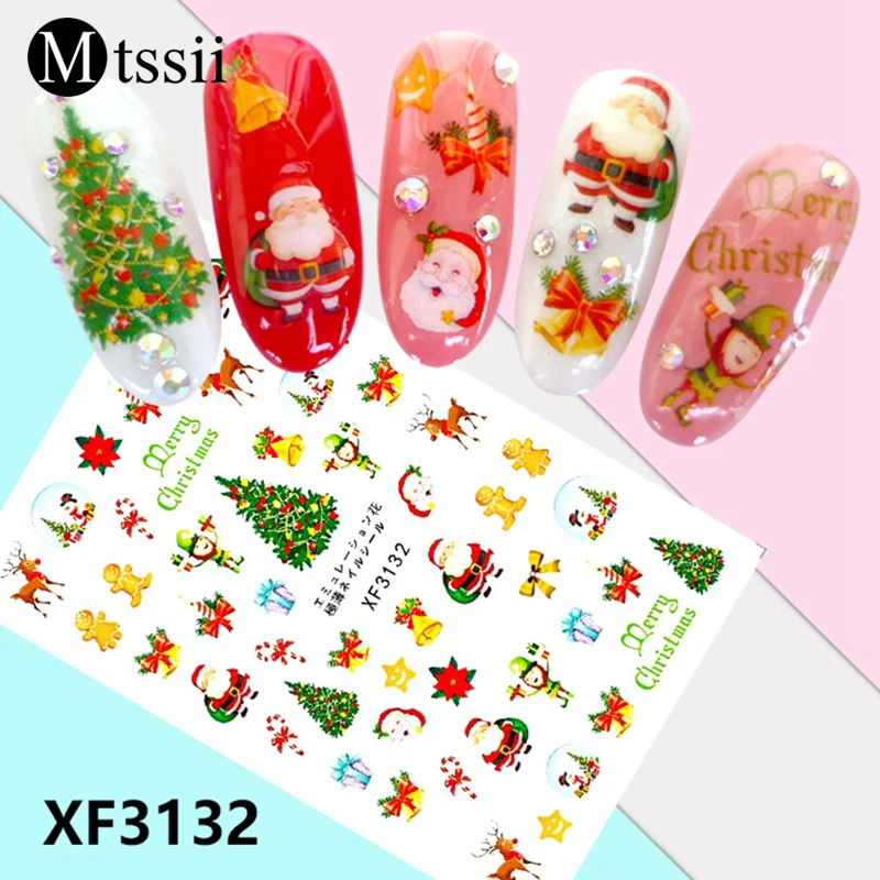 Mtssii Nail Art Стикеры Новый год ползунок Рождеством воды Наклейка Санта Клаус