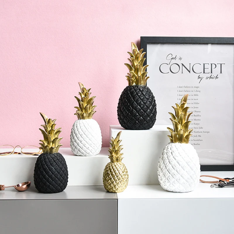 

3 Colors Resin Pineapple Shaped Figurine Gold Black Nordic Style Crafts Miniatures Gift For Office Home Decoration Ornament