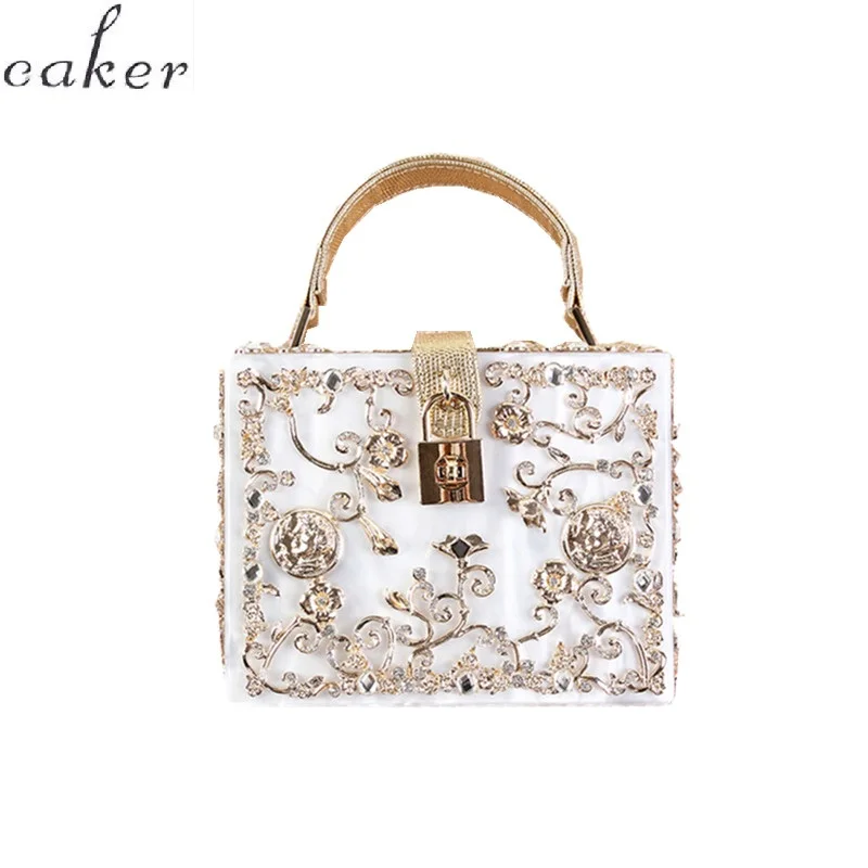 

Caker Brand 2019 Women Large Big White Beaded Flower Acrylic Handbag High Quality Anti-theft Shoulder Bags