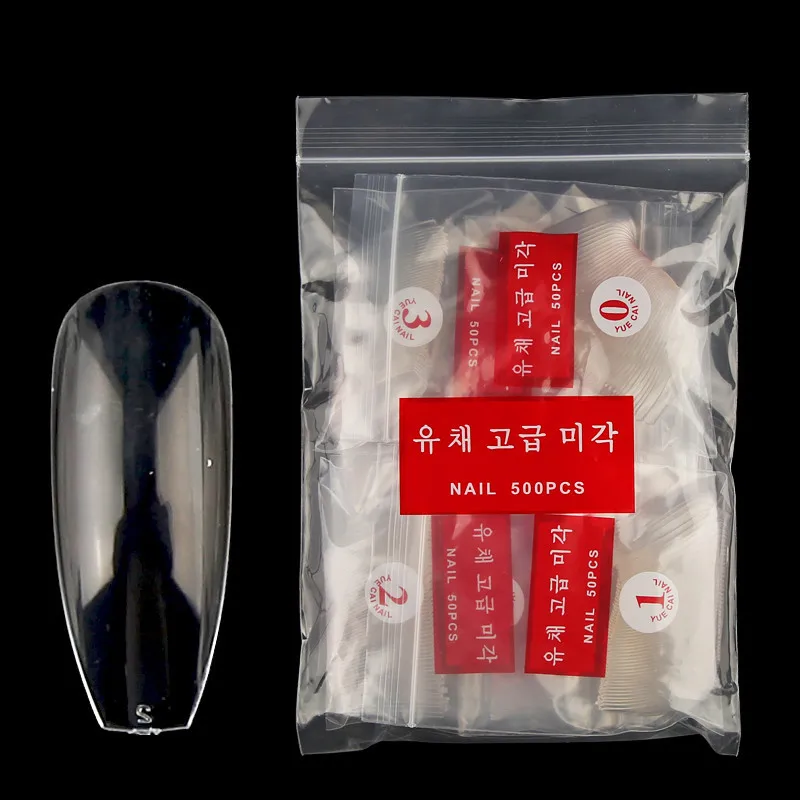 500 шт. натуральные прозрачные белые французские накладные акриловые уф-гель для ногтей, ультрагибкие, размер 0#-9# упаковка из 500 подсказок, прозрачные накладные ногти