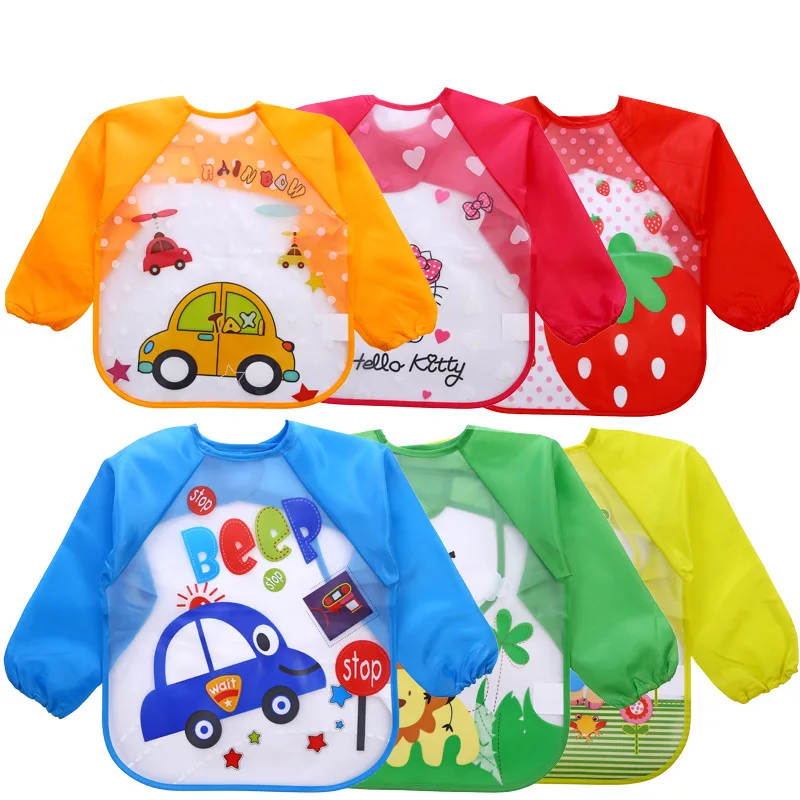

2019 Baby Bibs Infant Burp Cloths Toddler Scarf Feeding Smock Long Sleeve Waterproof Coverall Animals Baby Feeding Accessories