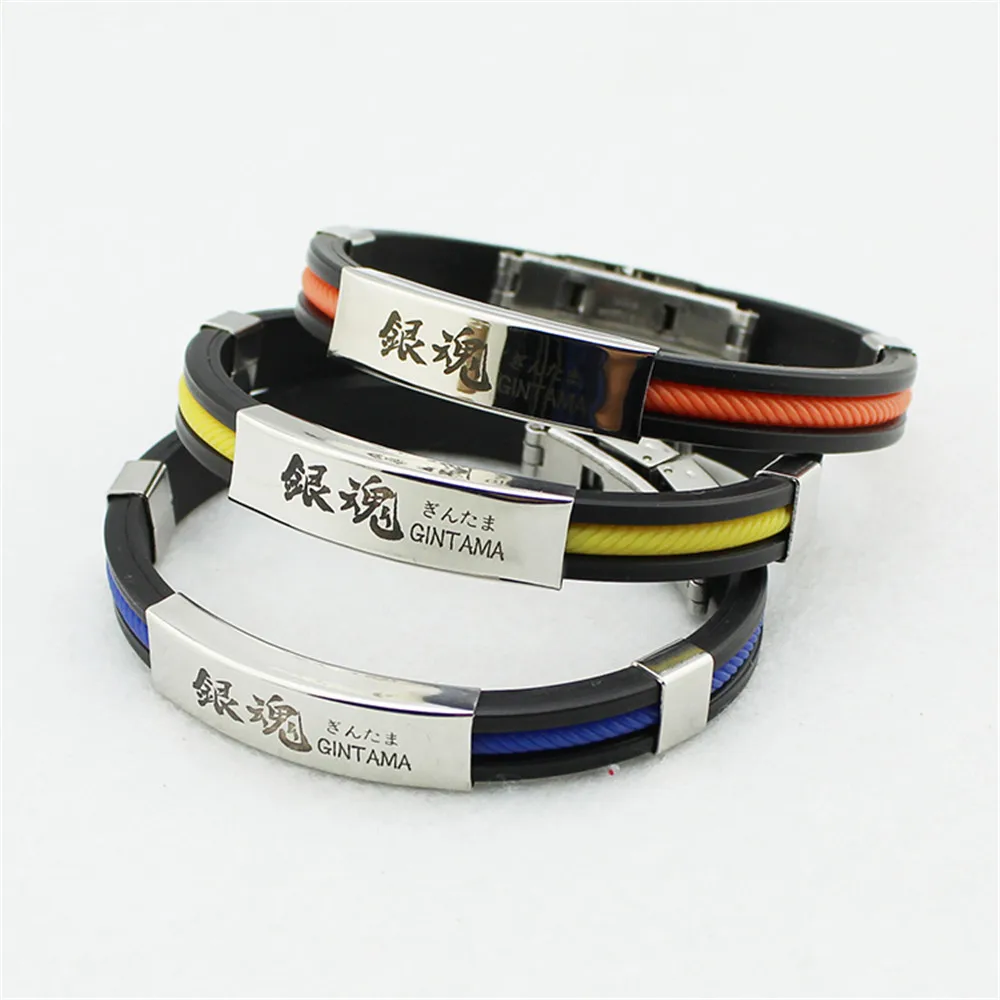 

Wholesale KPOP Fan GINTAMA Logo Anime Sport Silicone Titanium steel Friendship Wristband Bracelets Y2703