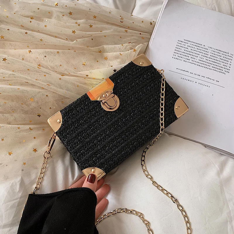 

Female Straw Beach Bag Box Crossbody Bags Women 2019 Summer Wicker Designer Handbags Ladies Rattan Shoulder Messenger Bag Sac A