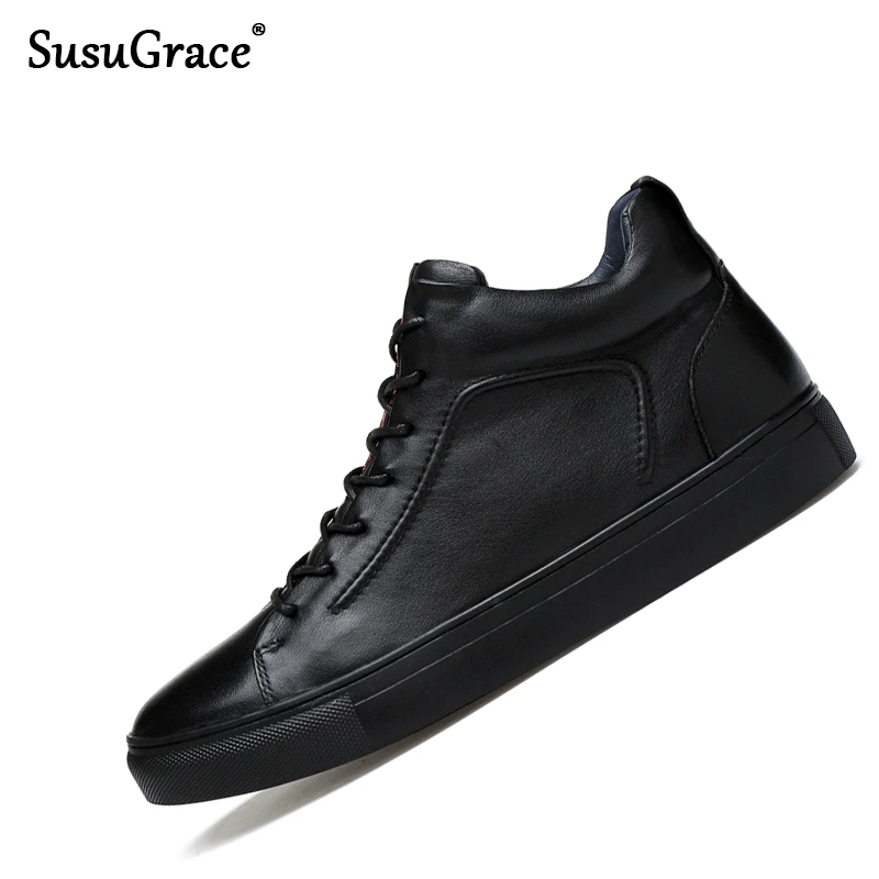 

susuGrace Luxury Brand Men Casual Genuine leather Shoes Quality autumn winter waterproof sneakers lace up Flats Plus sizes 36-47