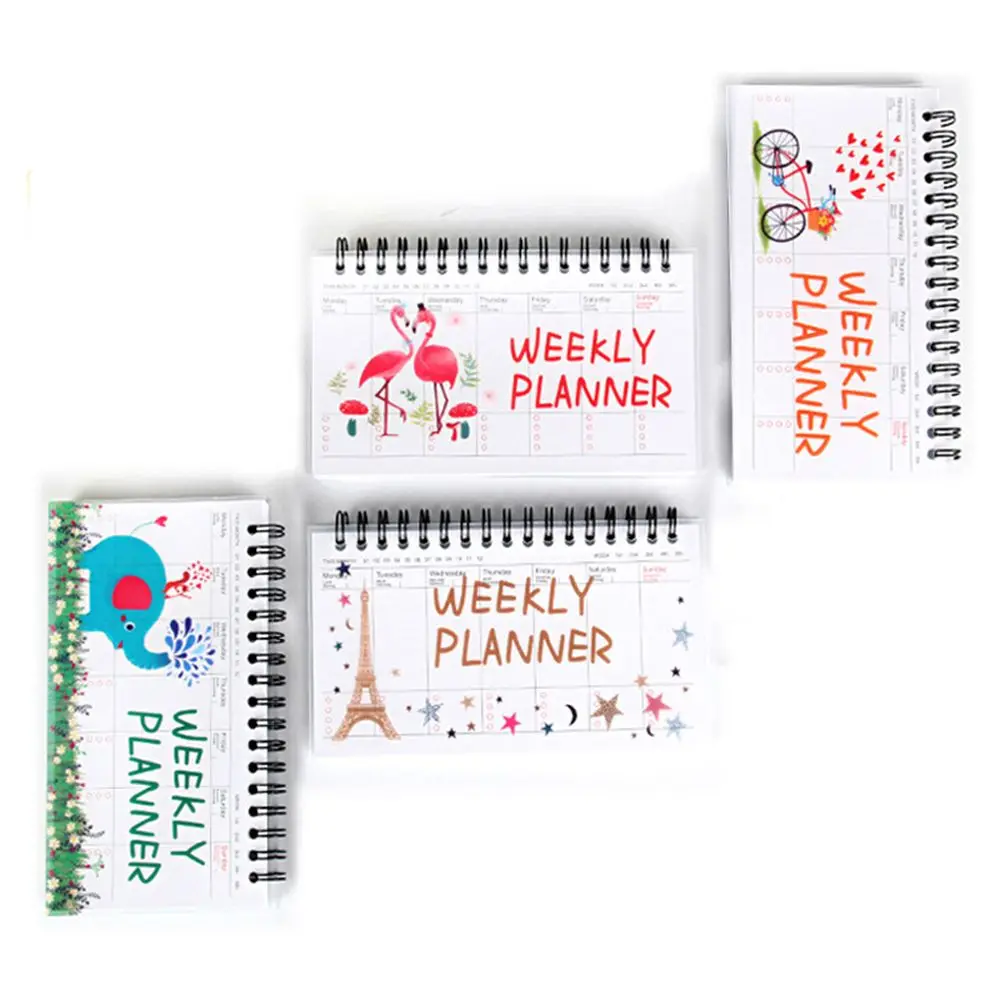 

Cartoon Flamingo Elephant Weekly Daily Planner Notebook Agenda Organizer Stationery School Office