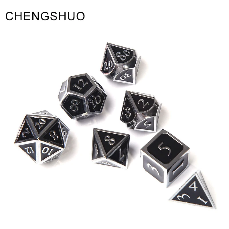 

Chengshuo dnd dice metal rpg sets polyhedral dungeons and dragons d20 10 8 12 table games Zinc alloy black dices digital pattern