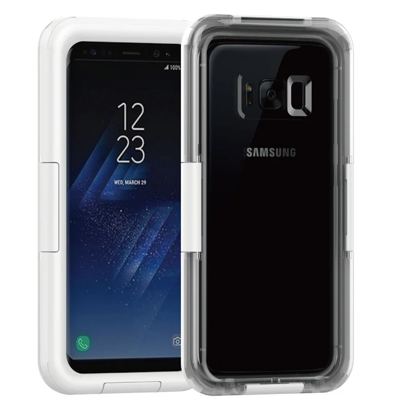 Для samsung S9 S8 S10 Plus S10E плавание двойное использование вода/грязь/ударопрочность для iphone 6 7 8 Plus X XS чехол для MAX XR водонепроницаемые сумки - Цвет: White