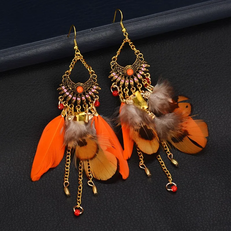 Terreau Kathy богемные серьги с перьями для Женщин, Модные Этнические висячие серьги с кисточками, новинка, брендовые ювелирные изделия