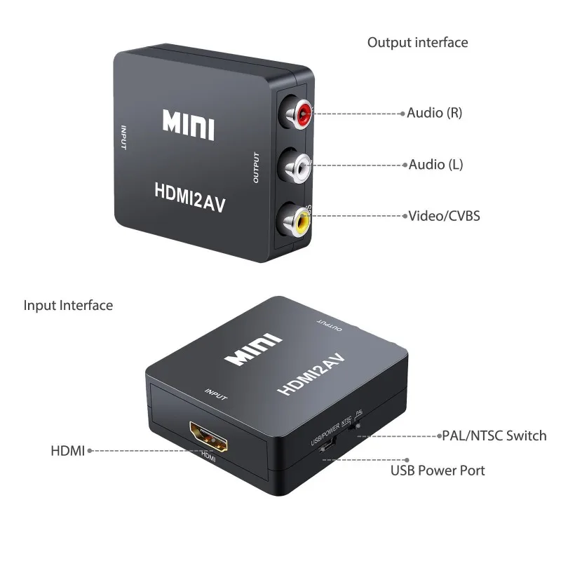 Мини HDMI в AV/RCA конвертер коробка композитный аудио видео CVBS адаптер 1080P для ТВ VHS VCR