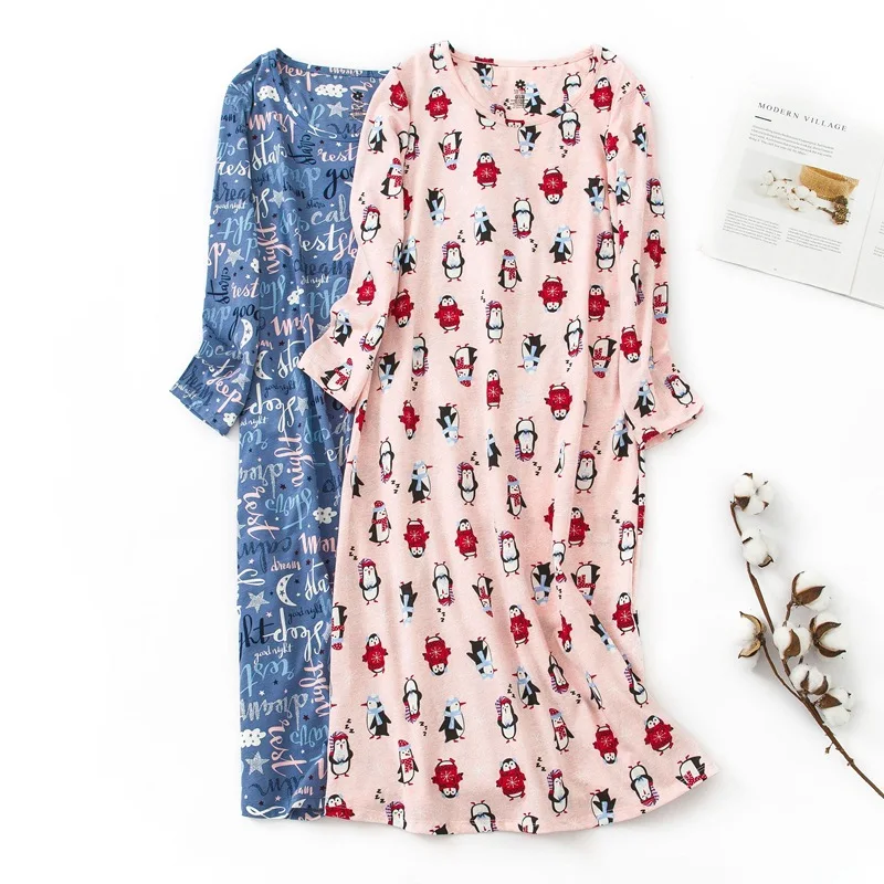 

Women 100% Cotton Fresh Cartoon Long Nightgowns Autumn Winter Fashion Long Sleeves Women Sleepdress Indoor Pyjamas Nightdress