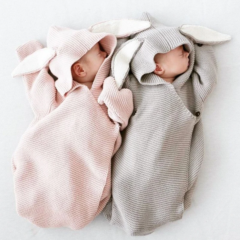 

Free shipping Baby Blankets Newborn Knitted Covers Rabbit Ear Photography Bunny Style Swaddle Wrap