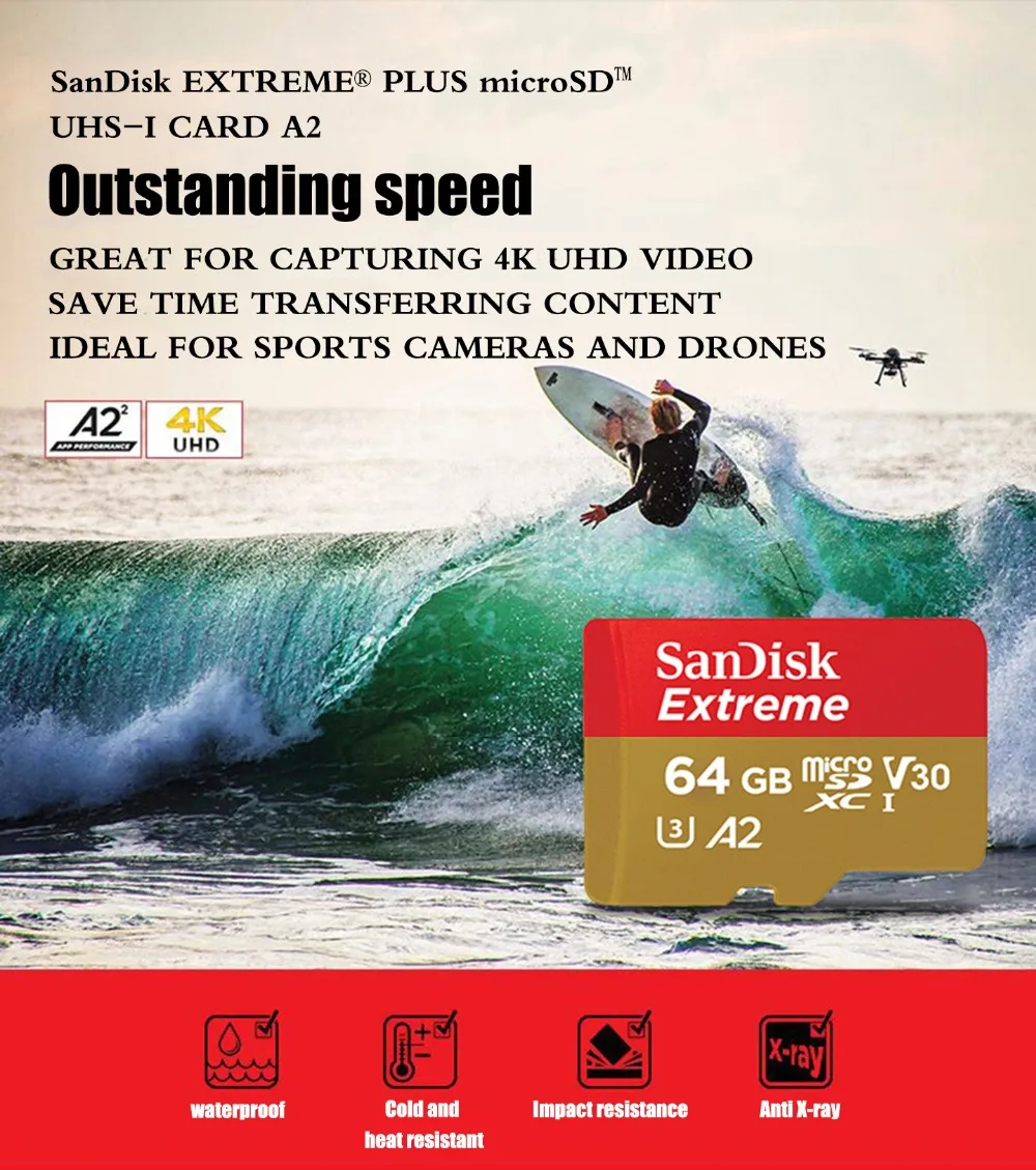 Micro sd Карта sandisk extreme plus A2 U3 V30 64 Гб 128 ГБ 256 Гб карта памяти 160 МБ/с./с класс 10 TF флэш-карта carte micro sd