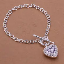Fina del verano del estilo de plata chapada pulsera 925-sterling-silver joyería del corazón del rhinestone pulseras de cadena para para SB307