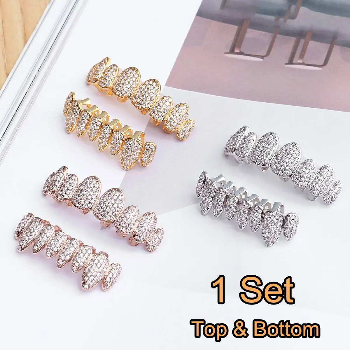 

Unisex Hip Hop Plated Teeth Top Bottom Set Mouth Punk Teeth Caps Braces Cosplay Party Tooth Rapper Jewelry Gifts Silver Gold