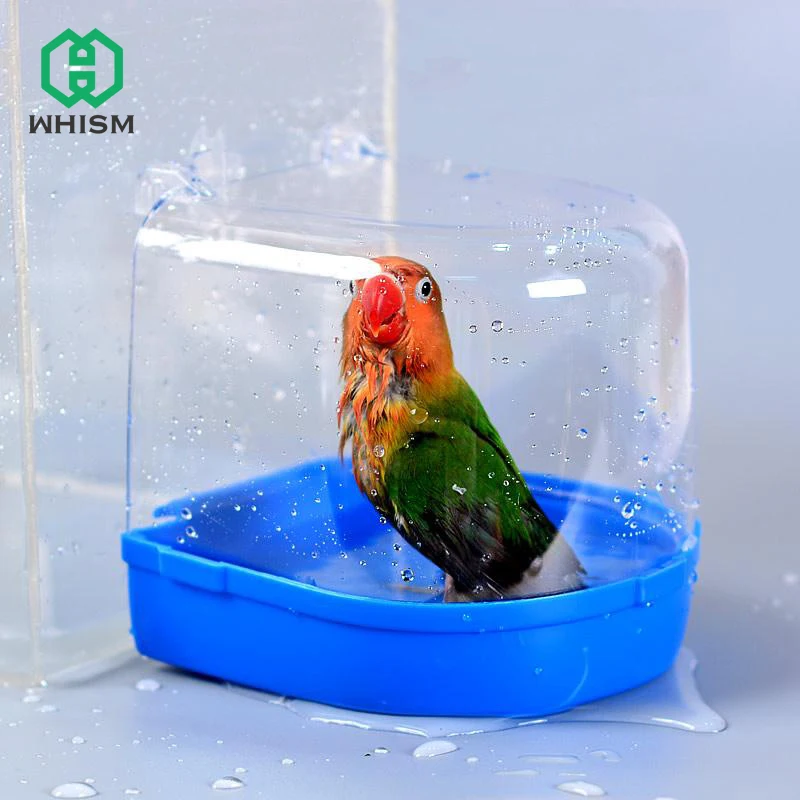 

WHISM Birdcage Hanging Feeding Box Parrot Breeding Case Parakeet Bath Tub with Hook Plastic Pet Bird Baths Pigeon Shower Bathtub
