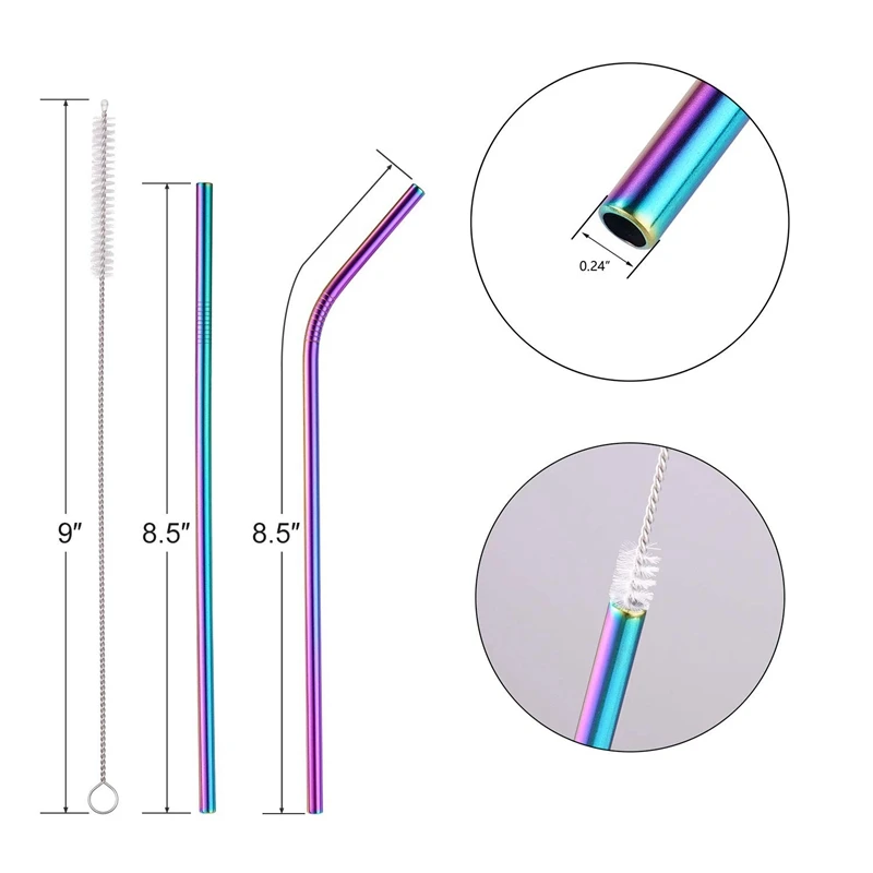 HOT-Multicolor Colorful Stainless Steel Straws 8.5 Inch Rainbow Metal Drinking Reusable Straws For 30/20Oz Tumbler Fda-Approve
