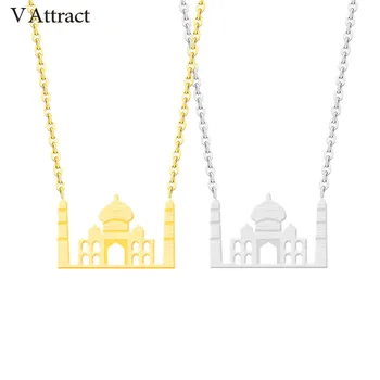 

V Attract 10 pcs Stainless Steel Chain Classic Taj Mahal Necklace Pendant India Souvenir Jewellery Gold Collier Femme