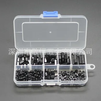

180pcs Black M3 Nylon Screw Nut Single Head Double Pass Screw Isolation Column Composite Nut Set Boxed