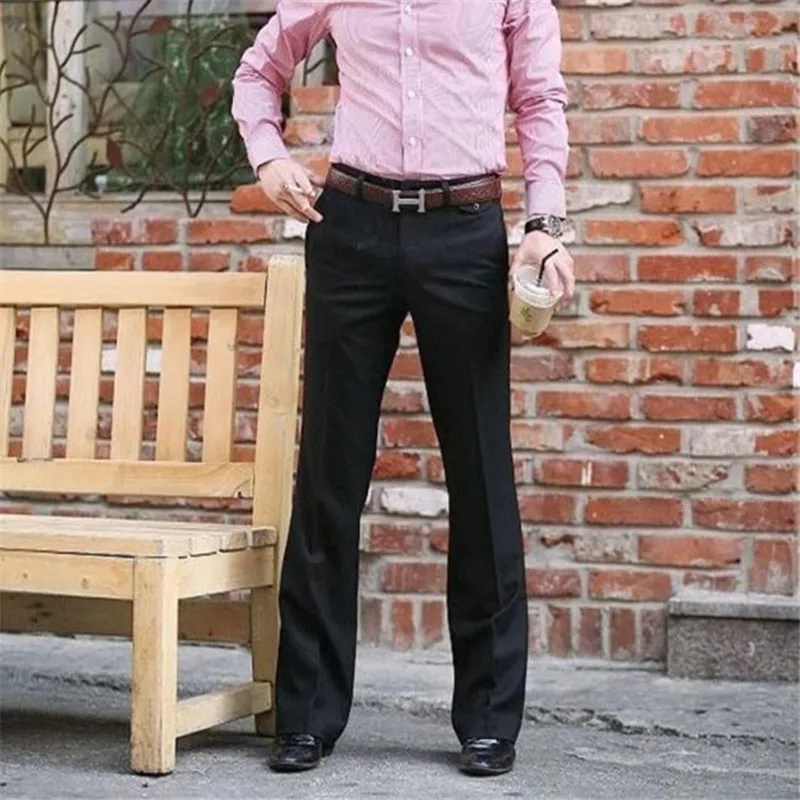 2019 New Men's Flared Trousers Formal Pants Bell Bottom Pant Dance White Suit Pants Size 28 29 30 31 32 33 34 36 37