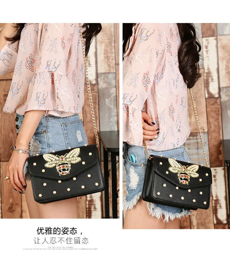 New Fashion Women Handbags Messenger Bag New Brand Leather Female Shoulder Bag Luxury Diamond Little Bee Woman Strap Bags