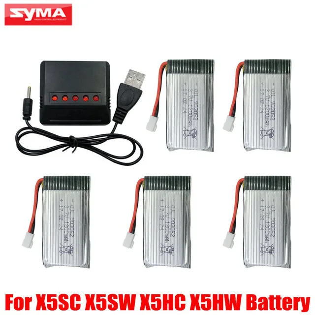 

1200mAh Battery For Syma X5SC X5SW X5HC X5HW 3.7V LiPo Battery + 5 in 1 Charger + Conversion line Spare Parts For RC Helicopter
