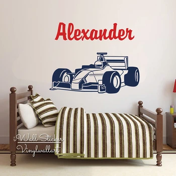 

Custom Boys Name Wall Sticker F1 Equation Racing Car Wall Decal Kids Room Name Sticker Cut Vinyl Personalized Name DIY Decor C84