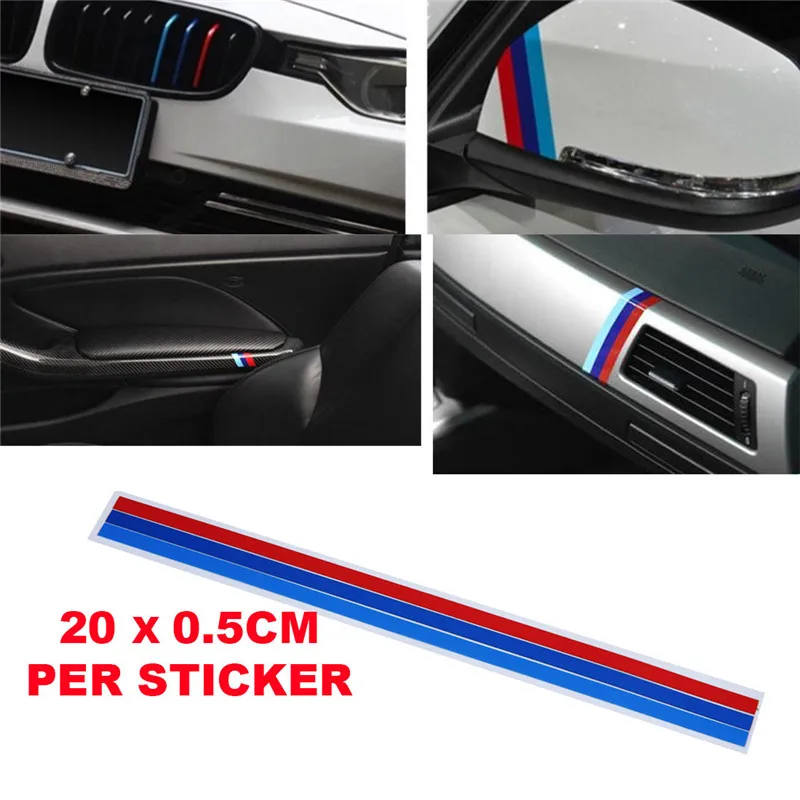 3 x M-Цветной полосой колеса автомобиля Стикеры почек декоративная решетка Подходит для BMW M3 M5 E46 Авто Запчасти ПВХ декоративные наклейки Портативный стайлинга автомобилей - Название цвета: 20x0.5cm