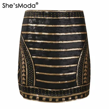 

She'sModa Shining Sequins Hand-made Bead Women's Bodycon Mini Skirt