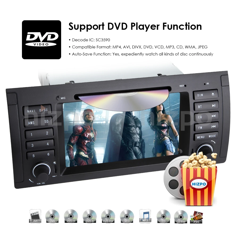 Top hizpo Car Multimedia System Android 9.0 1 Din Automotivo DVD For BMW 5 Series/X5 E53 E39 GPS Radio FM Quad Core 2GB+16GB USB DVR 21