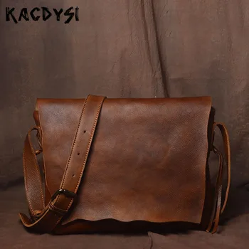 

Designer Handmade Retro Vegetable Tanned Leather Men Messenger Bag Genuine Cow Leather Creative Cross Shoulder Bag Message Bag