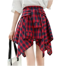 Весенне-летняя юбка с высокой талией, Милая юбка в клетку, женские короткие юбки