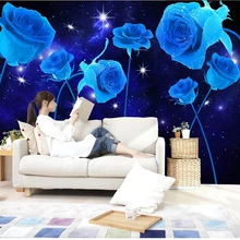 Пользовательские синие розы обои для гостиной диван спальня ТВ фоне обоев декоративные фрески
