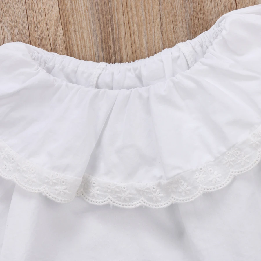 Кружевной топ с открытыми плечами для новорожденных девочек, рубашки с длинными рукавами, белая рубашка с оборками, блузка, одежда, От 0 до 2 лет