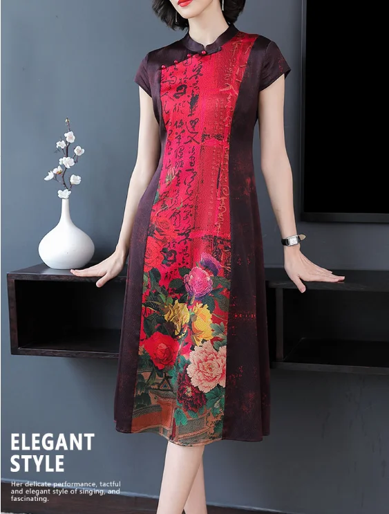 

Mr.nut 2019 spring and summer silk dress new fashion silk flower print long fashion casual dress size L-4XL