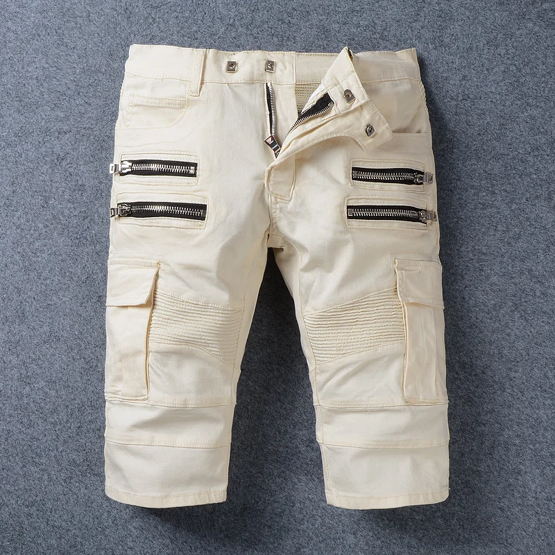 

Brand Clothing Men Summer Retro Cargo Denim Shorts Male Patchwork Pockets Vintage Military Style Biker Short Jeans Motorcycle