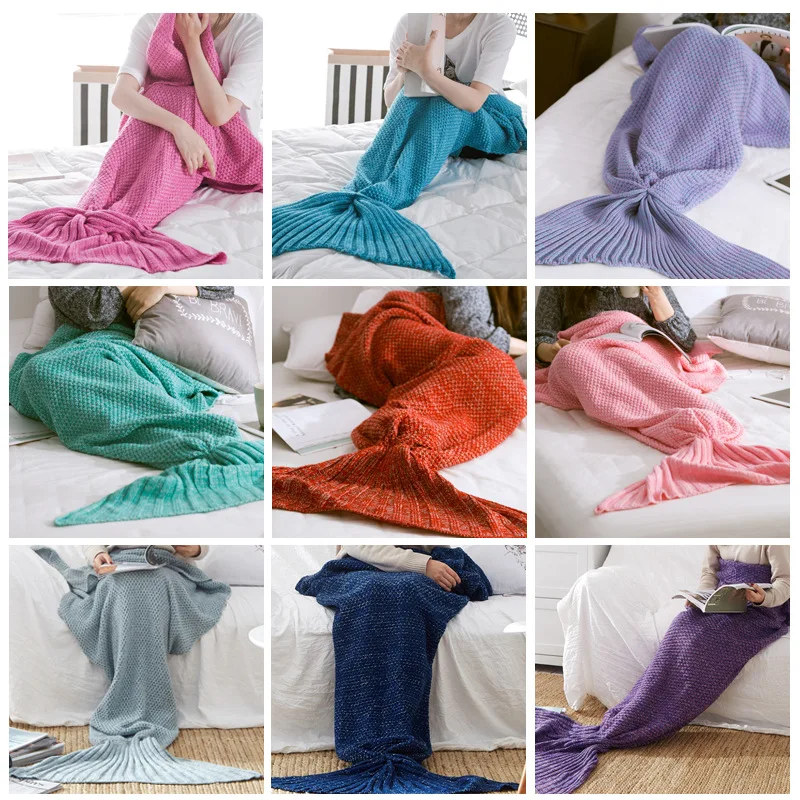 Yarn Knitted Mermaid Blanket for Kids Adults Soft Sleeping Bag Handmade